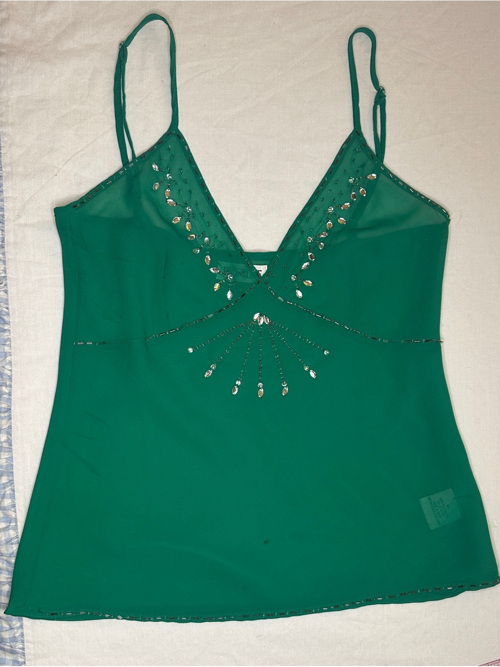 Embellished Green V-Neck Spaghetti Strap Camisole